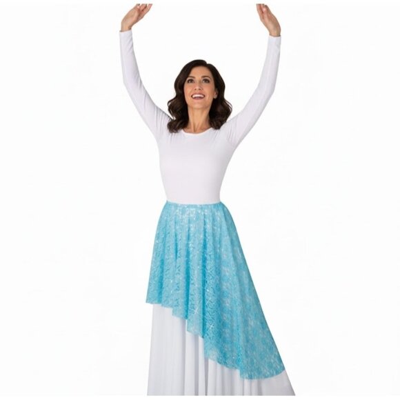 Worship Overlay Asymmetrical Lace Skirt M Sparkly Turquoise Lyrical Praise - Picture 1 of 8